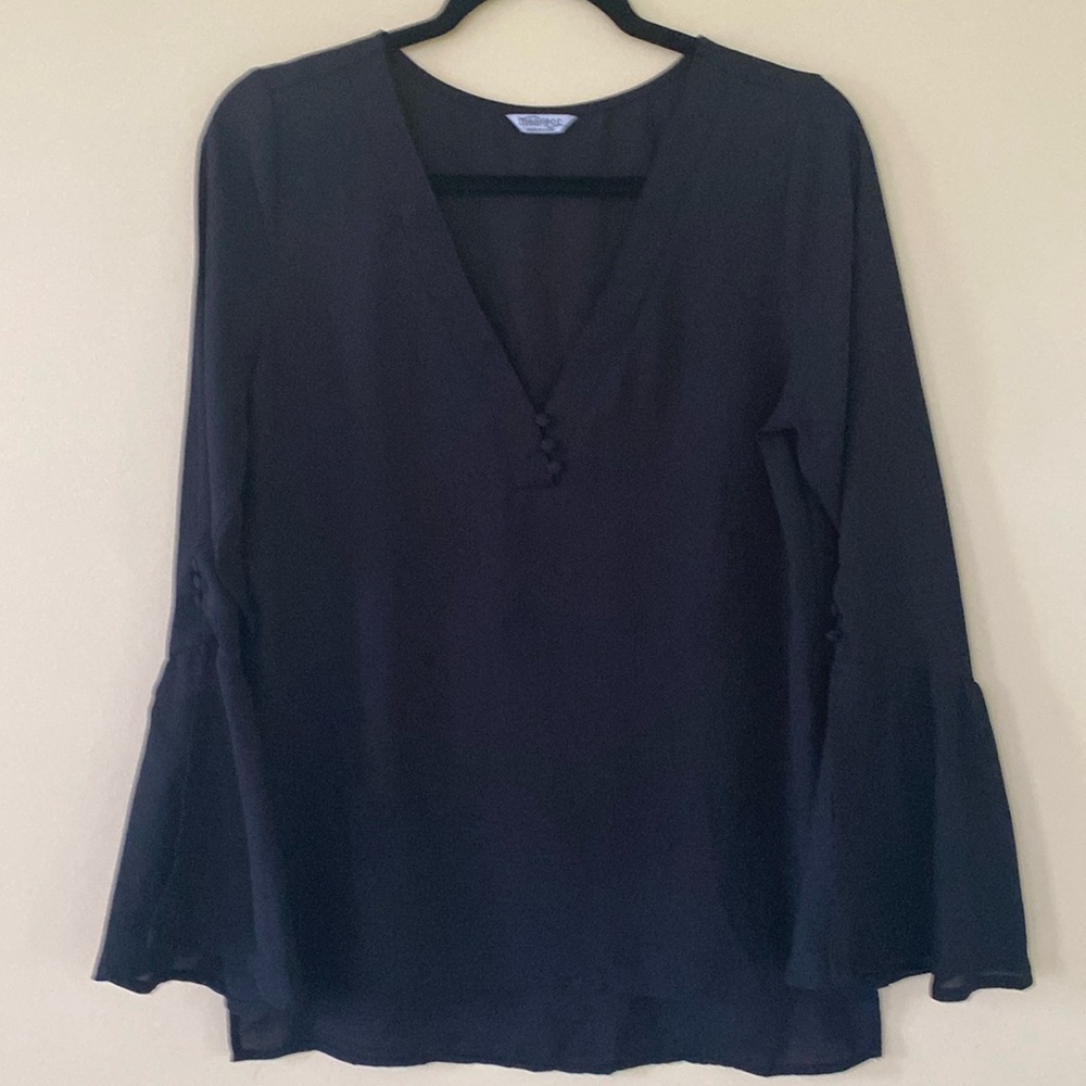 Measeor Women’s Black V Neck Bell Sleeve Blouse